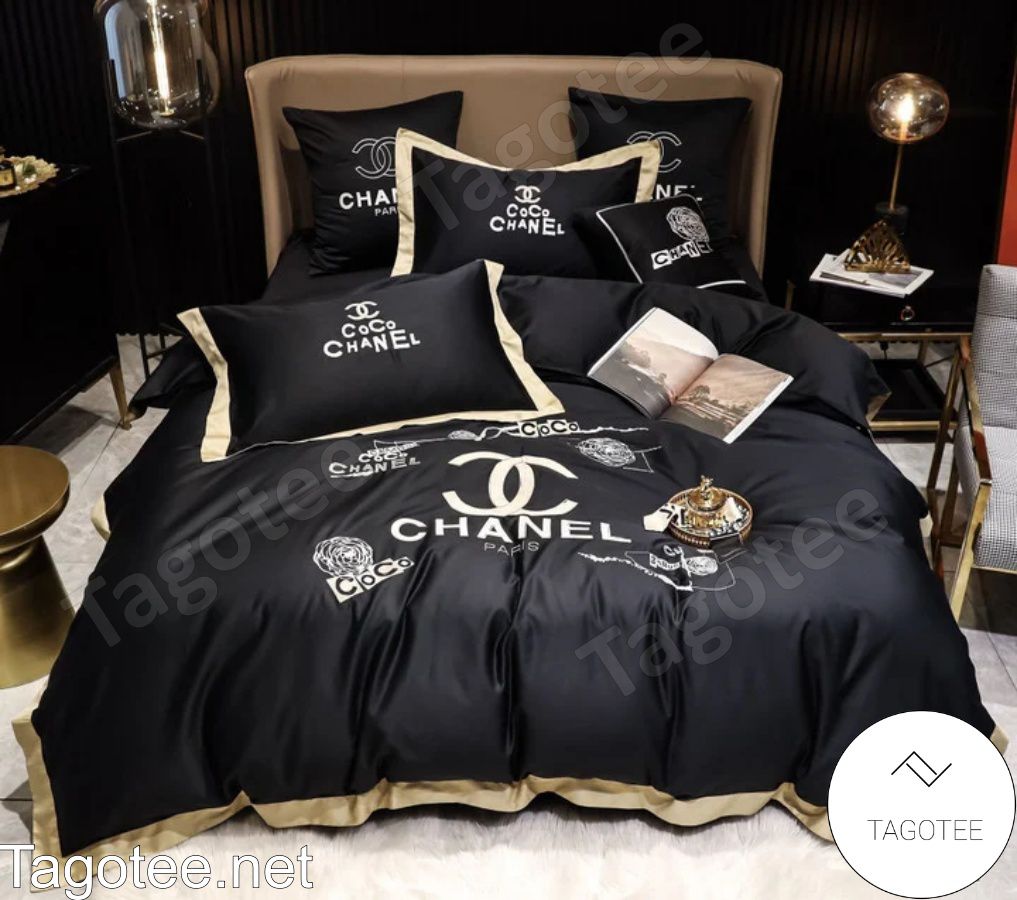 Chanel Black With Light Yellow Border Luxury Bedding Set - Tagotee