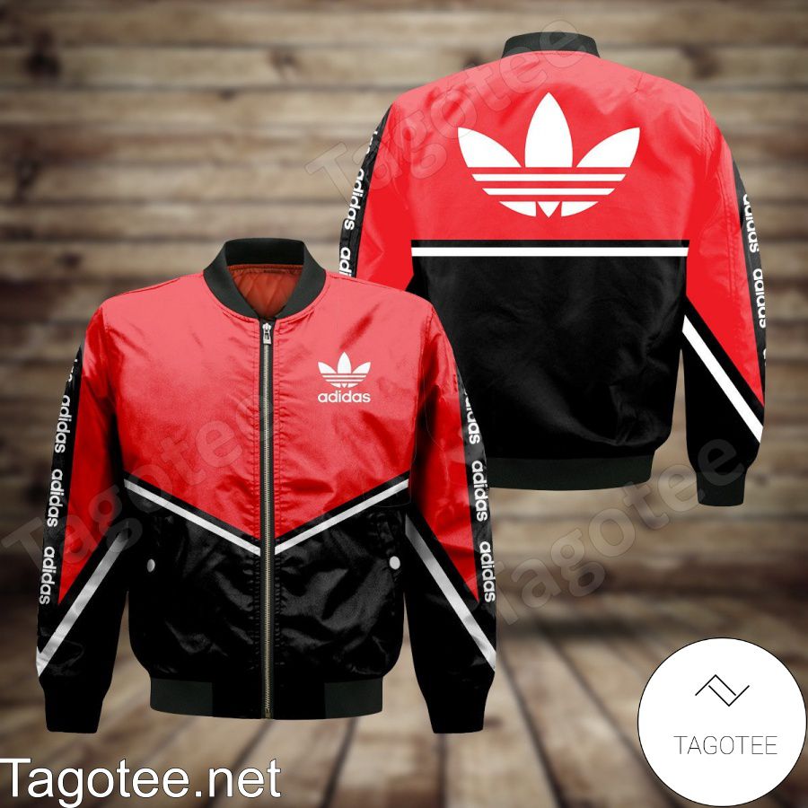 Adidas Black And Red With White Stripe Bomber Jacket