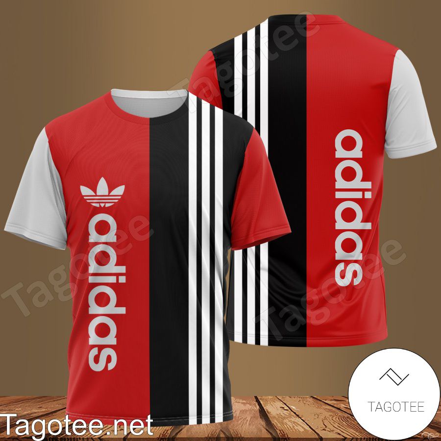 Adidas Black And Red With White Vertical Stripes Shirt