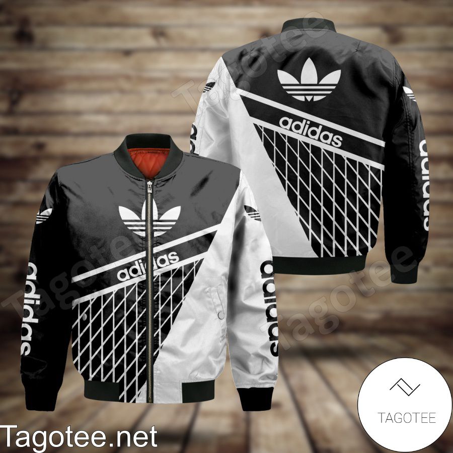 Adidas Black And White With Rhombus Check Bomber Jacket