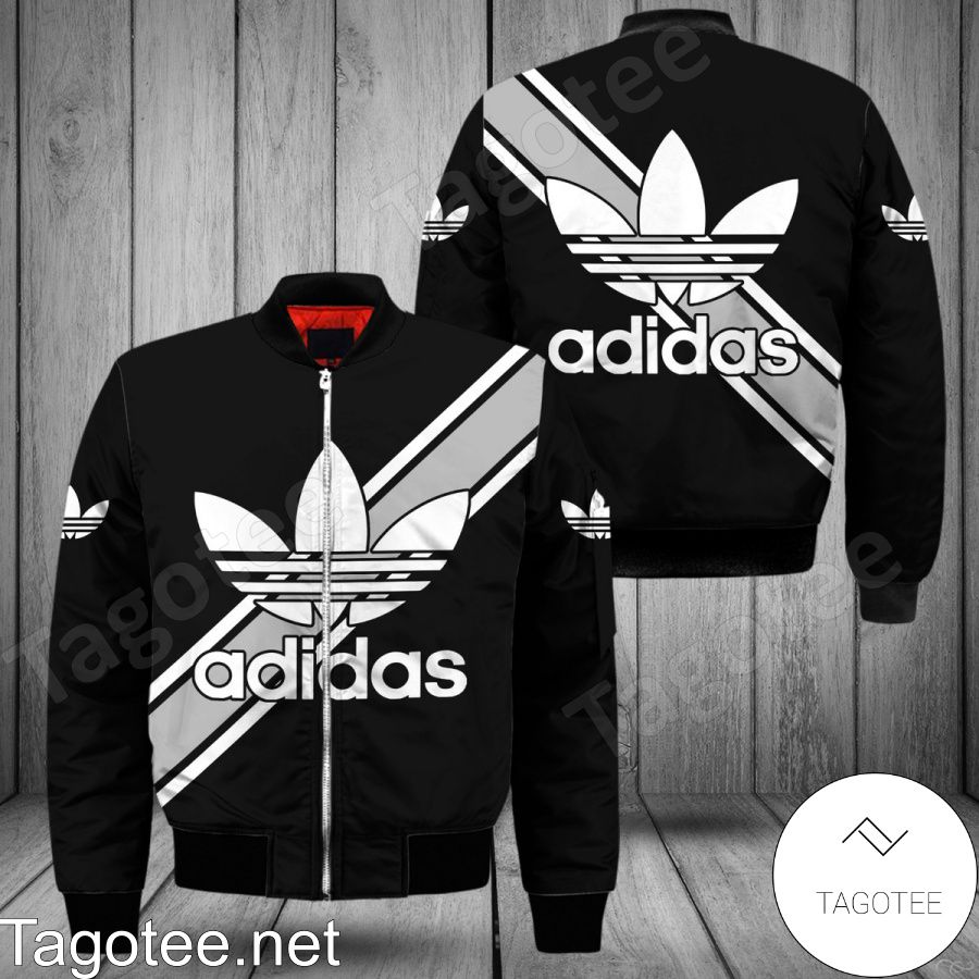 Adidas Brand Logo On Diagonal Stripes Bomber Jacket