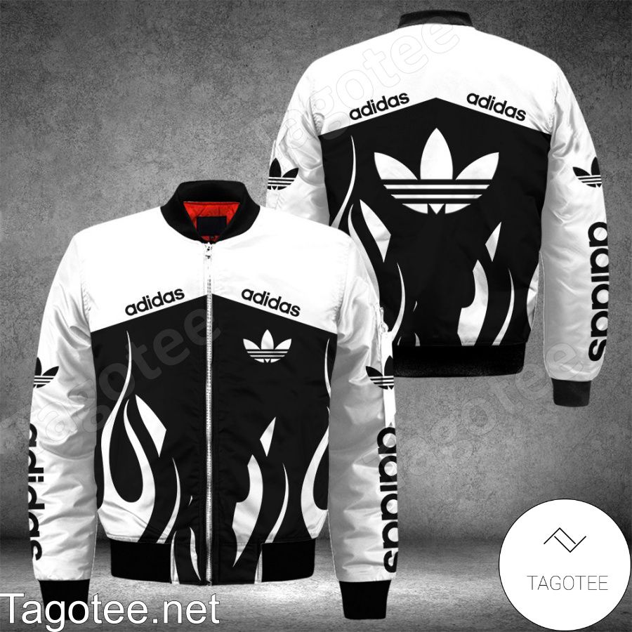 Adidas Fire Pattern Black And White Bomber Jacket