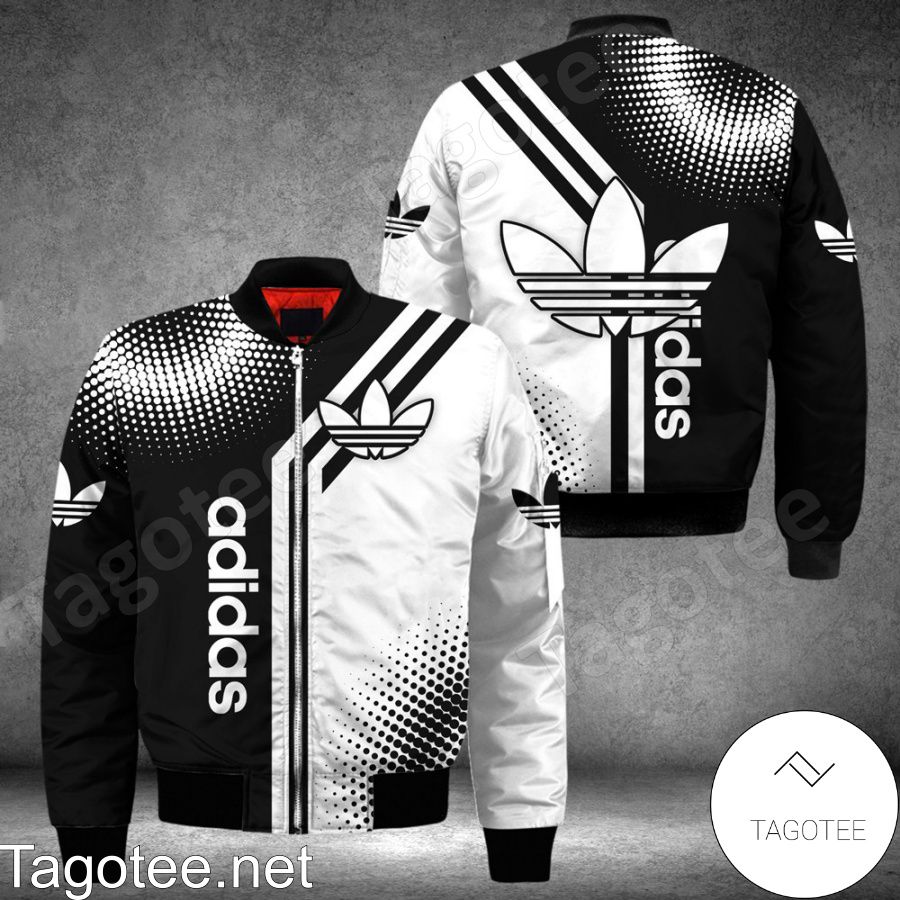 Adidas Halftone Abstract Black And White Circle Bomber Jacket