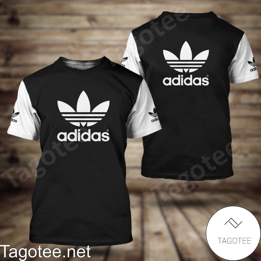 Adidas Logo Center Black With White Sleeves Shirt