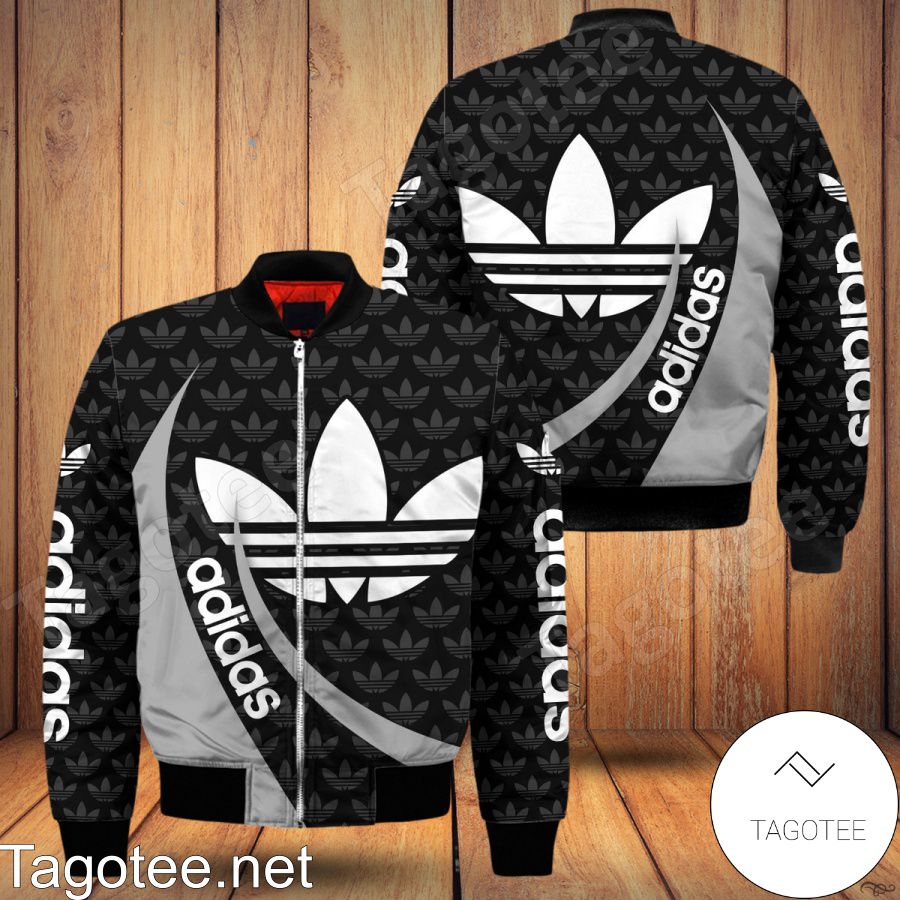 Adidas Logo Print Black Mix Grey Bomber Jacket - Tagotee