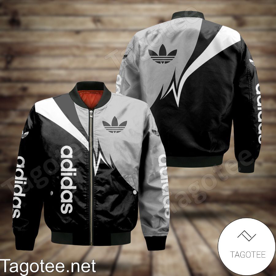 Adidas Logo Mix Color Black Grey And White Bomber Jacket