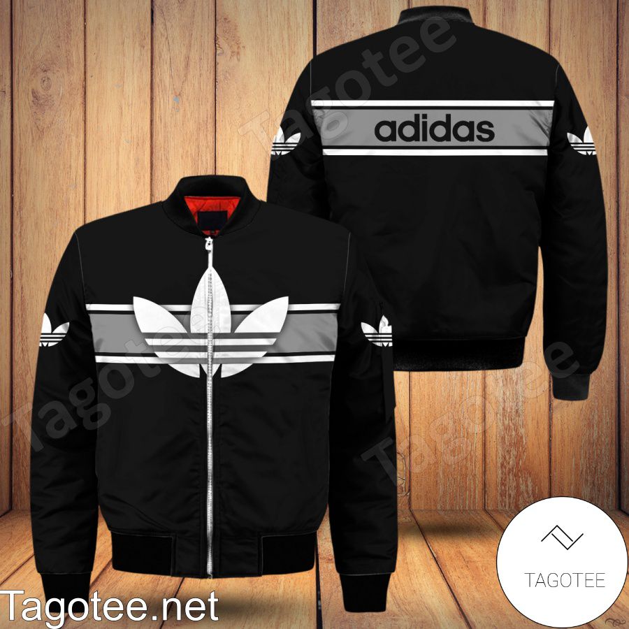 Adidas Logo On Horizontal Stripes Bomber Jacket