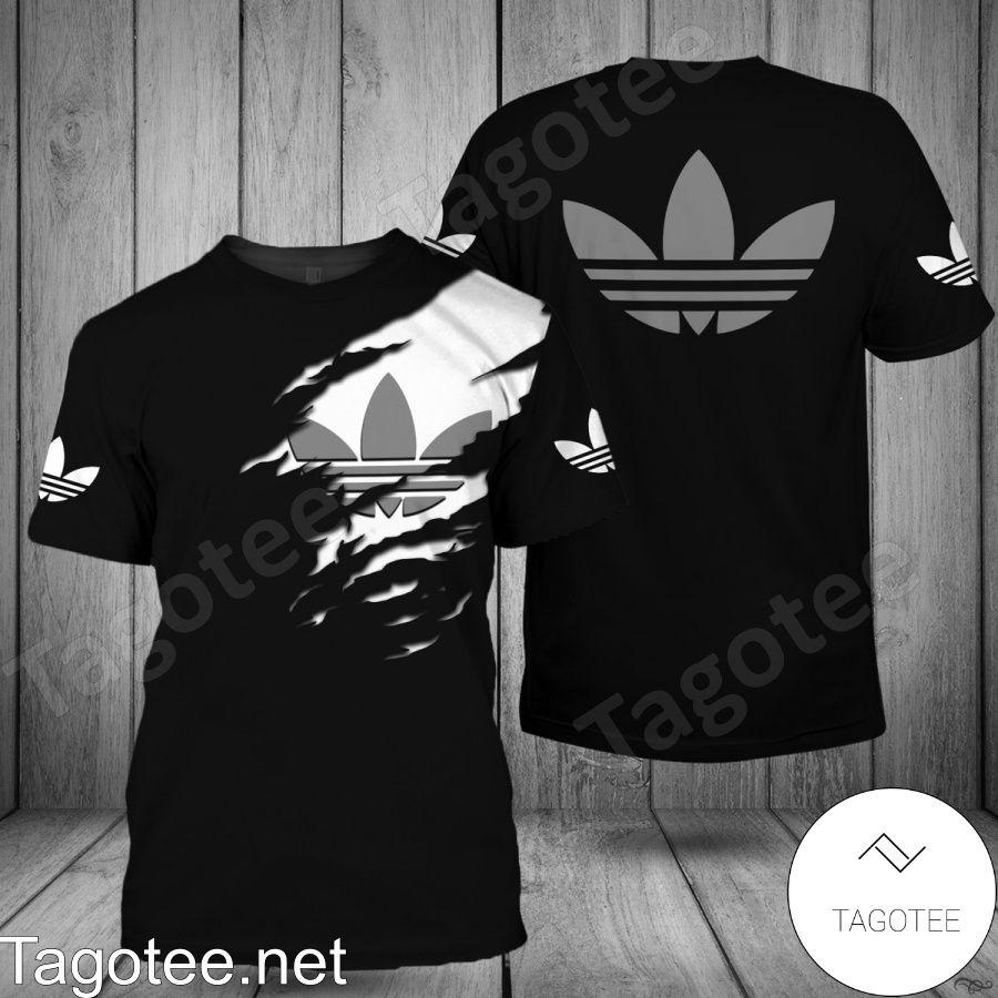 Adidas Logo Torn Ripped Black Shirt