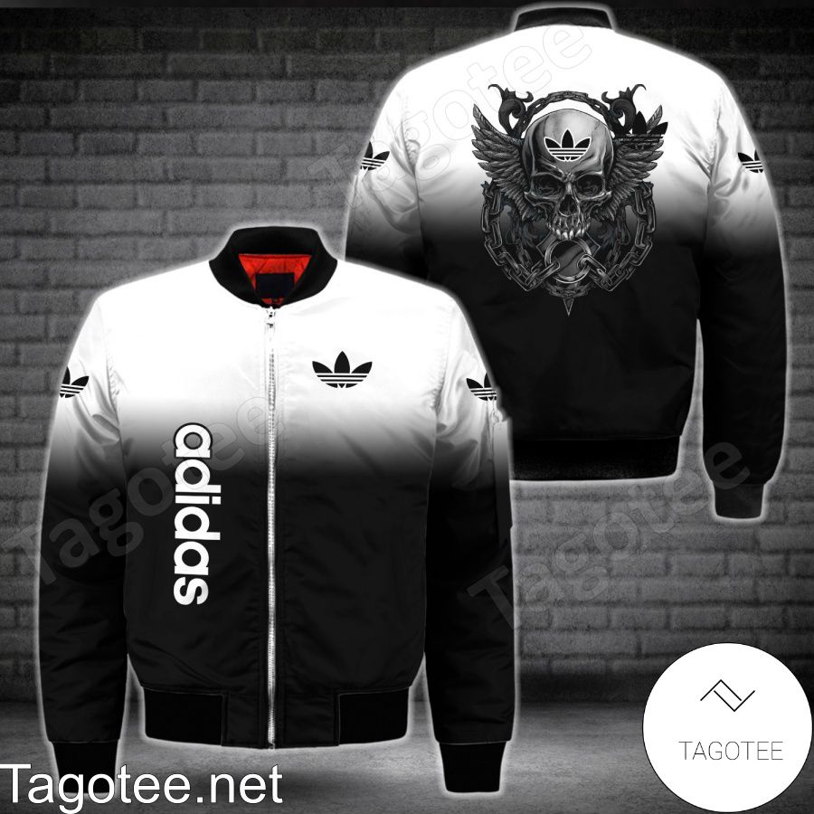 Adidas Skull Black And White Gradient Bomber Jacket