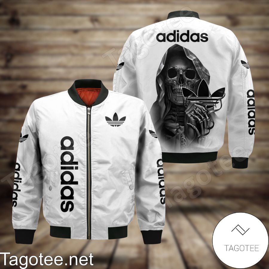 Adidas Skull Holding Logo White Bomber Jacket