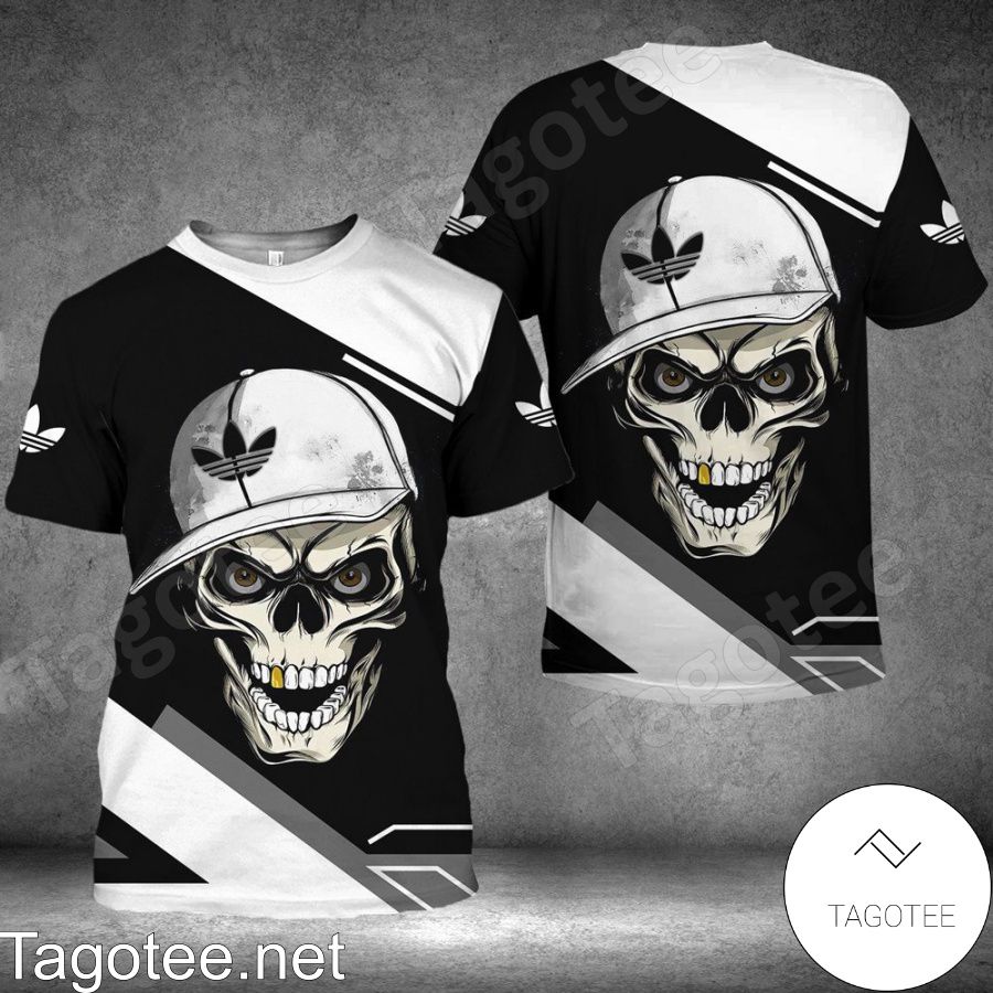 Adidas Skull Wearing Hat Black And White Shirt