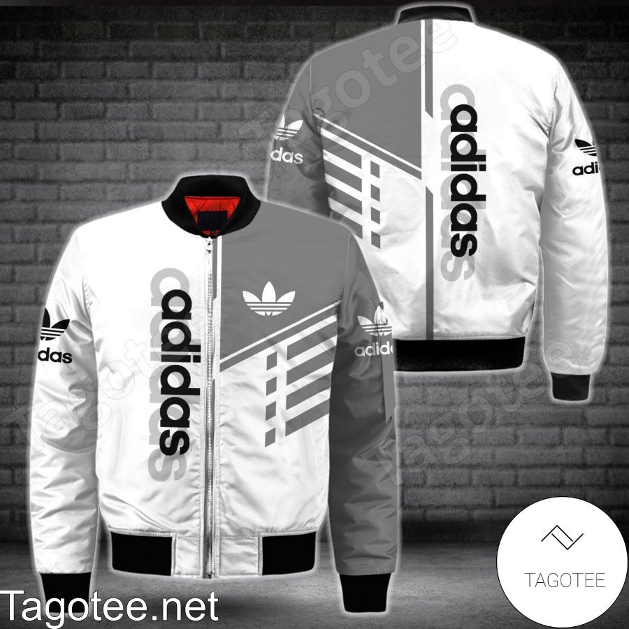 Adidas White And Grey Bomber Jacket