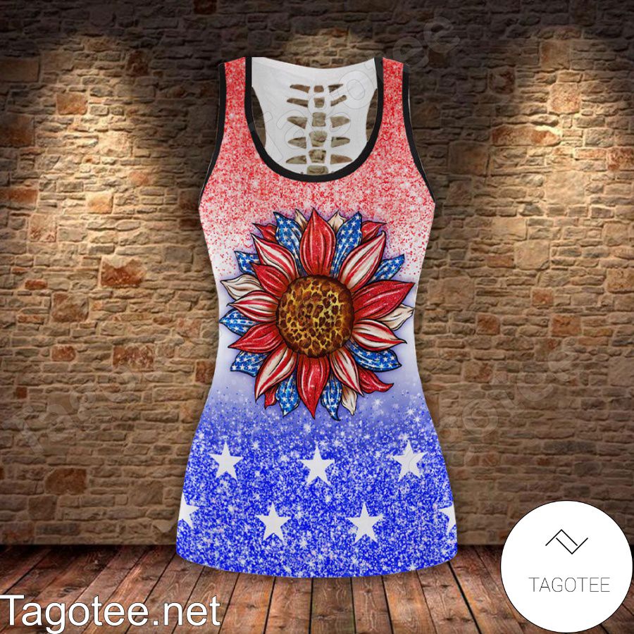 American Flag Sunflower 4th July Glitter Shirt, Tank Top And Leggings a