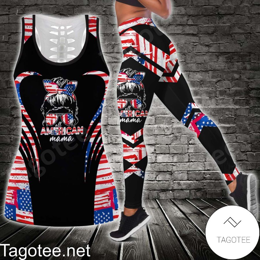 American Mama American Flag Heart Shirt, Tank Top And Leggings