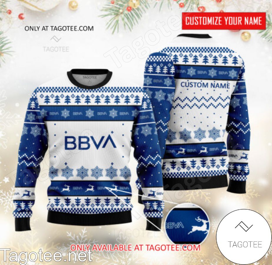 BBVA Spain Logo Personalized Ugly Christmas Sweater - BiShop