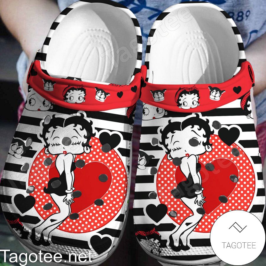 Betty Boop Black And White Stripes Crocs Clogs - Tagotee