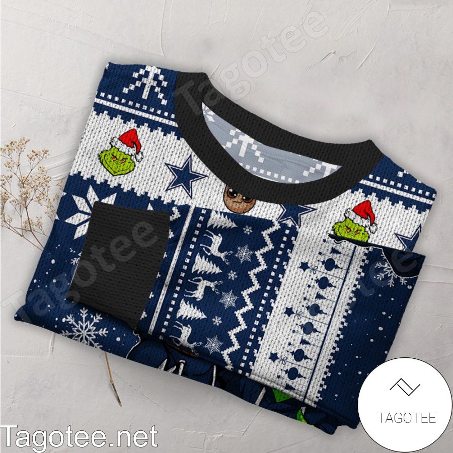 Dallas Cowboys Baby Groot And Grinch NFL Ugly Christmas Sweater