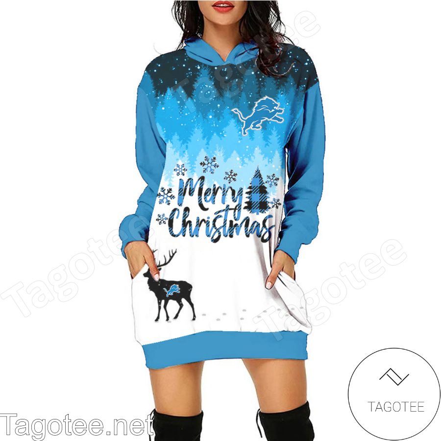 Detroit Lions NFL Merry Christmas Women Hoodie Dress