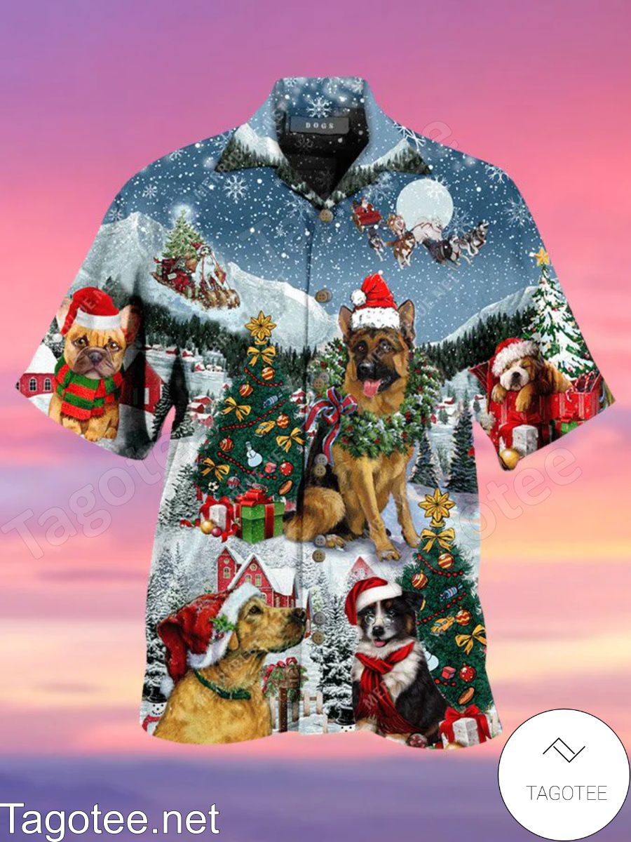 Dogs Christmas Snow Falling Hawaiian Shirt