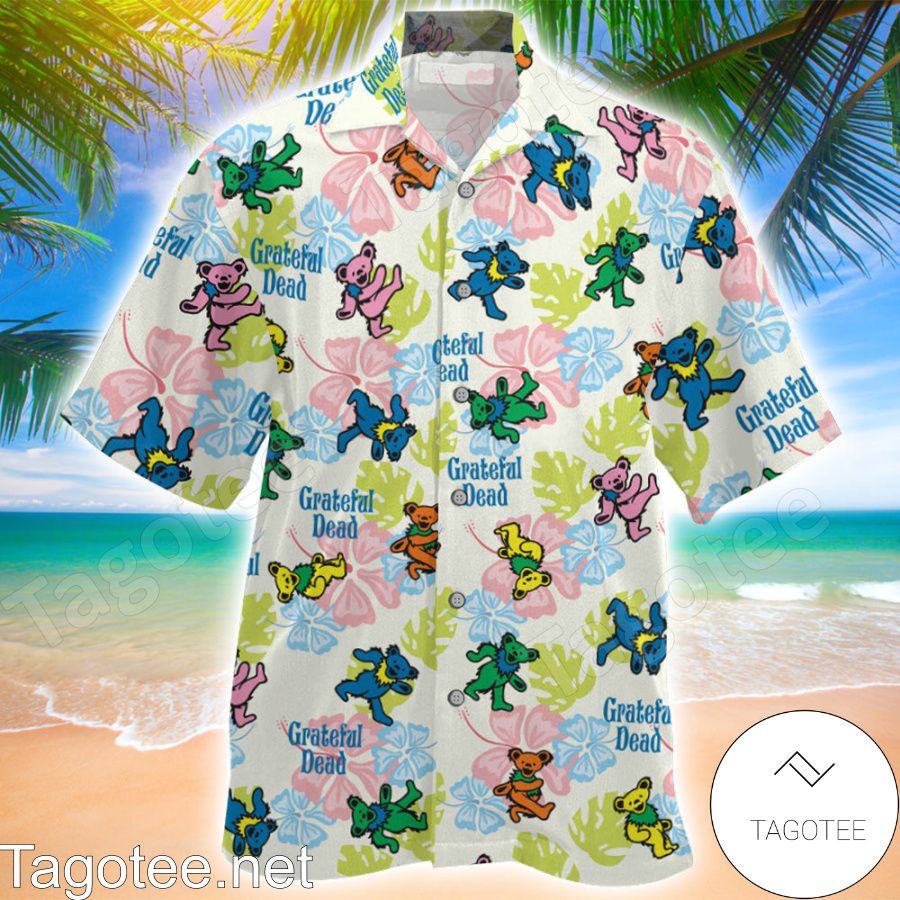 Grateful Dead Dancing Bears Hibiscus Hawaiian Shirt - Tagotee