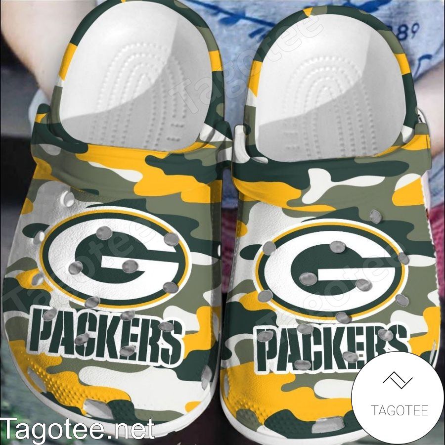 Green Bay Packer Logo Camouflage Crocs Clogs - Tagotee