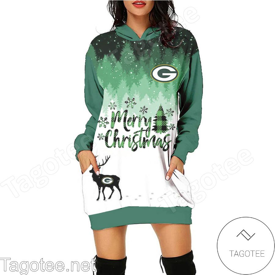 Green Bay Packers NFL Merry Christmas Women Hoodie Dress