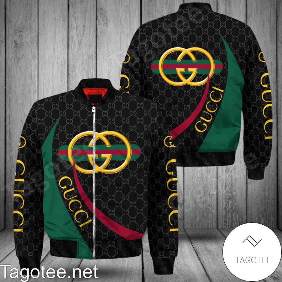 Gucci Black Monogram Red Green Curves Bomber Jacket - Tagotee
