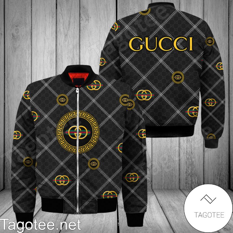Gucci Greek Key Logo Diagonal Square Bomber Jacket - Tagotee