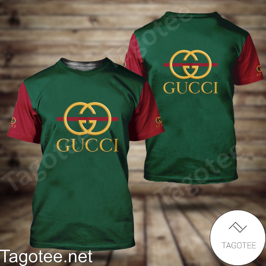 Gucci Logo Center Green With Red Sleeves Shirt