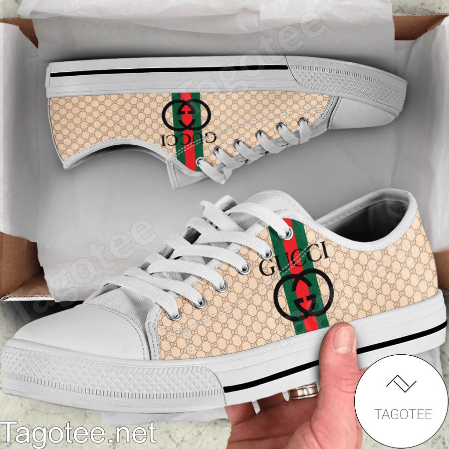 Gucci Logo On Color Stripes Beige Monogram Low Top Shoes