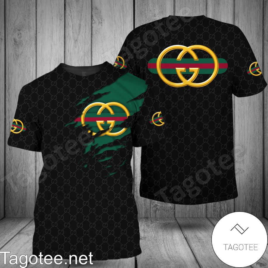 Gucci Logo Torn Ripped Black Shirt