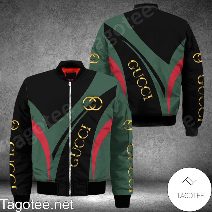 Gucci Luxury Black Mix Red And Green Curves Bomber Jacket - Tagotee