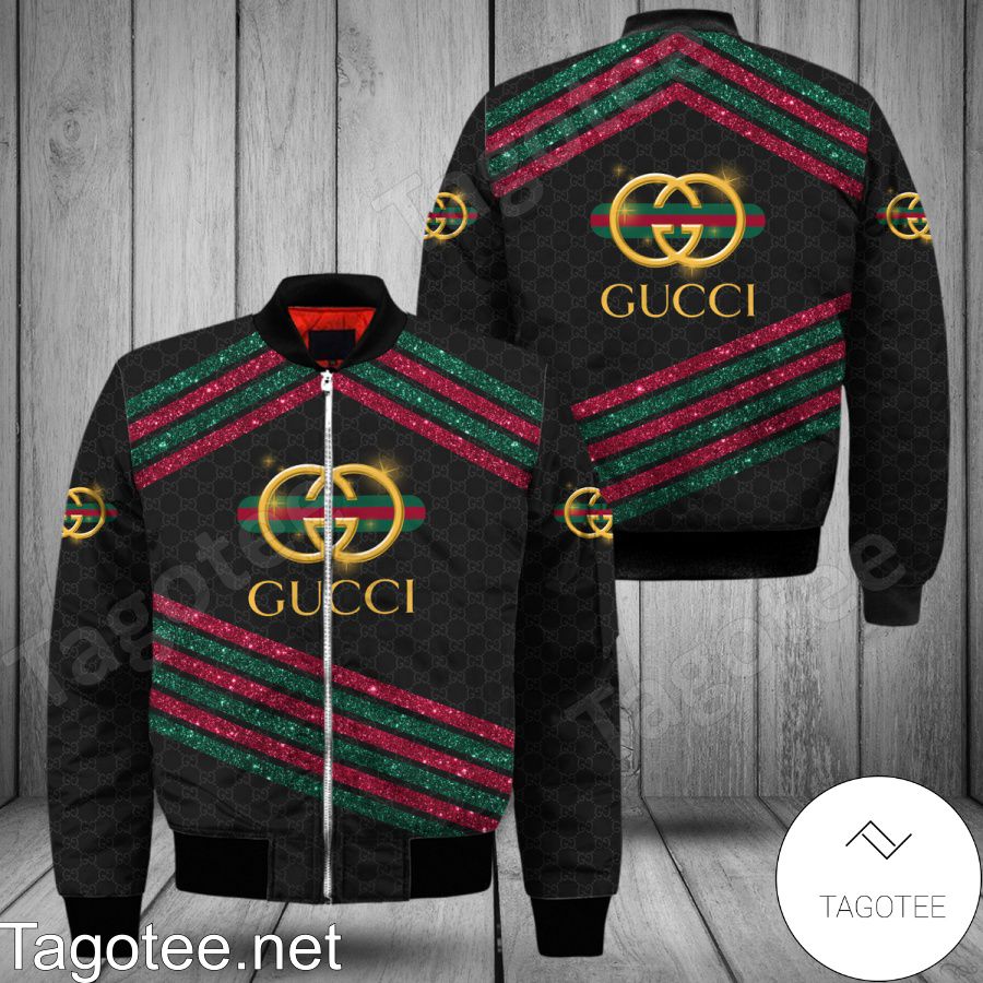 Gucci Red And Green Glitter Stripes Bomber Jacket