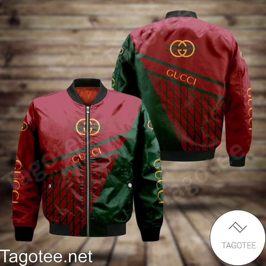 Gucci Red And Green With Rhombus Check Bomber Jacket - Tagotee