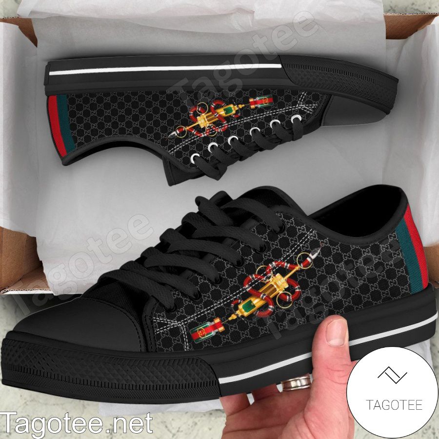 Gucci Snake Vaccine Black Monogram Low Top Shoes
