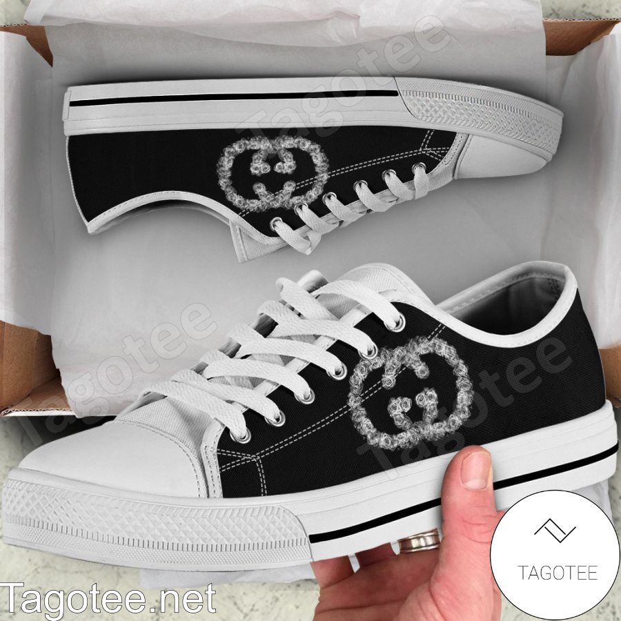 Gucci White Rose Logo Low Top Shoes
