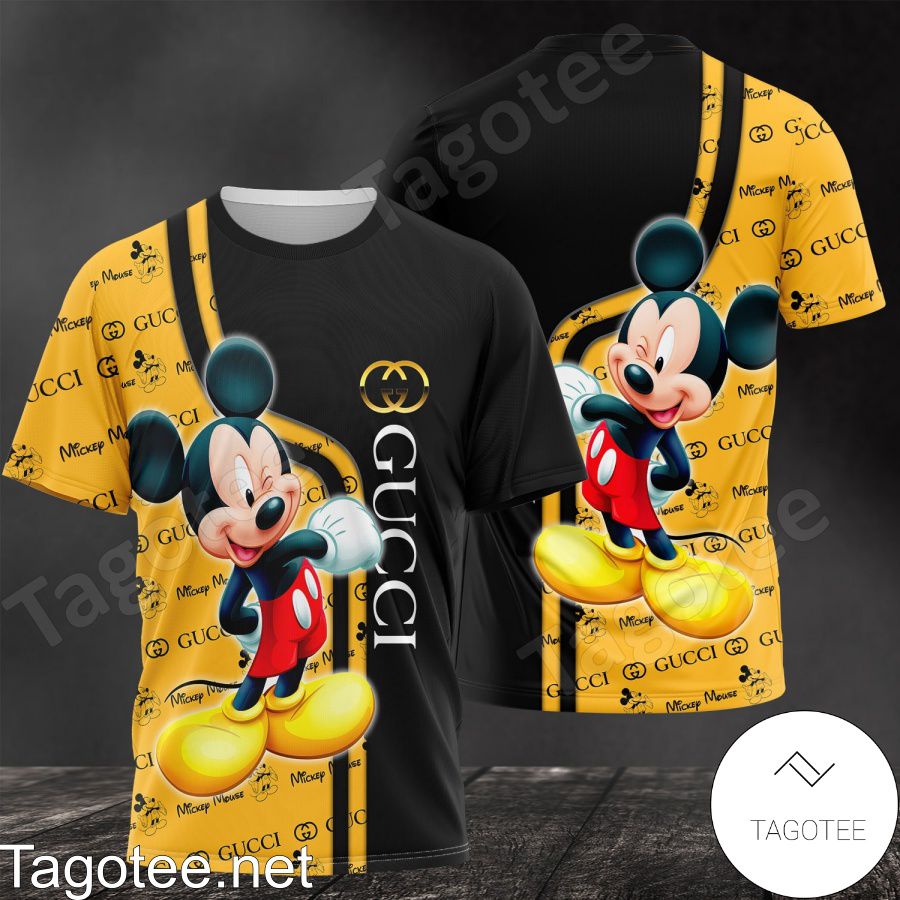 Gucci With Mickey Mouse Black And Yellow Shirt