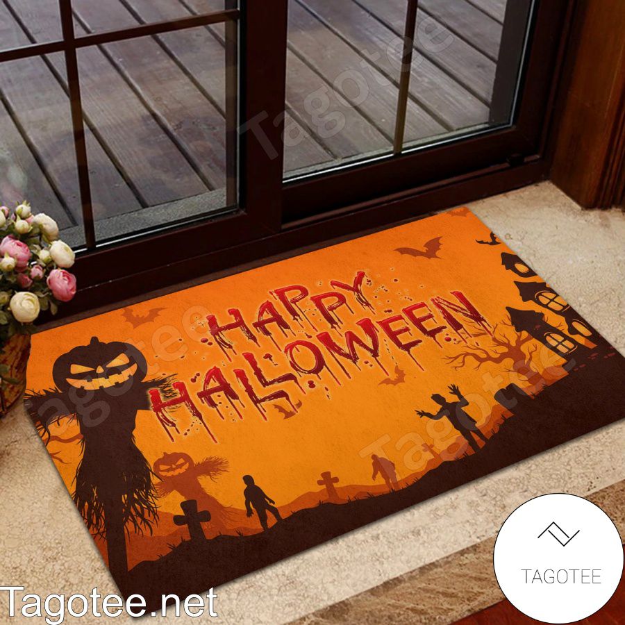 Happy Halloween Pumpkin Zombie Doormat