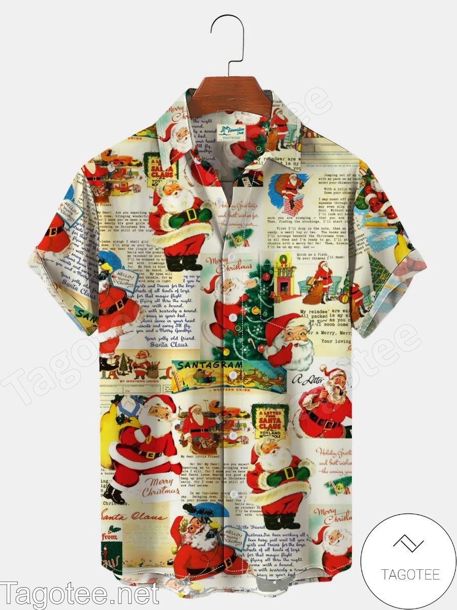 Holiday Christmas Santa Newspaper Hawaiian Shirt