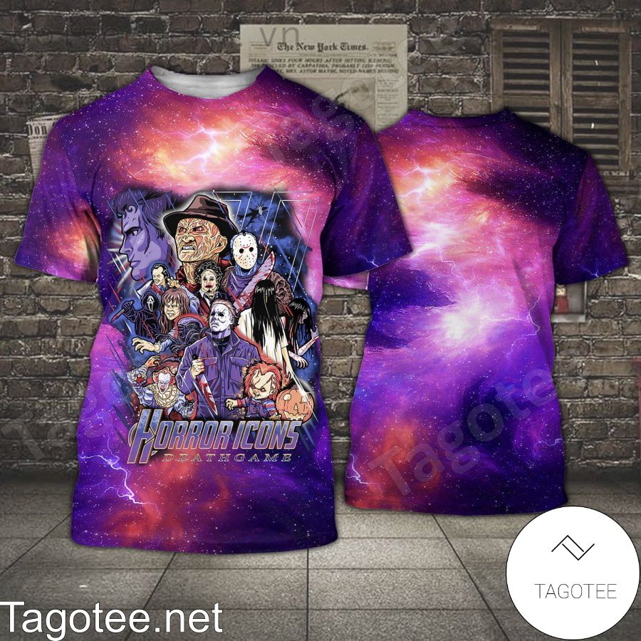 Horror Icons Death Game Purple Galaxy T-shirt, Hoodie b