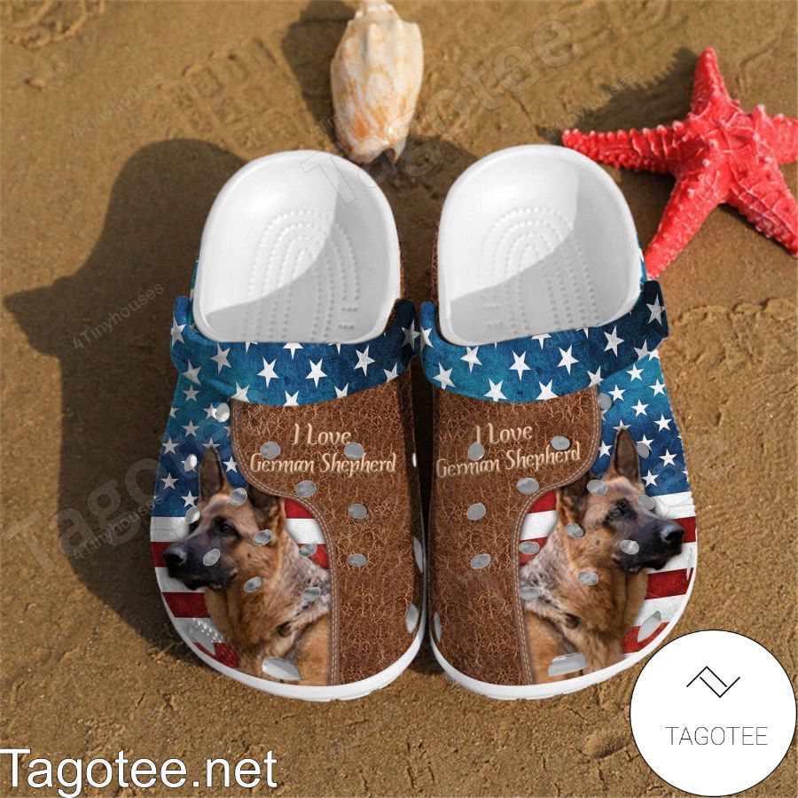I Love German Shepherd American Flag Crocs Clogs - Tagotee