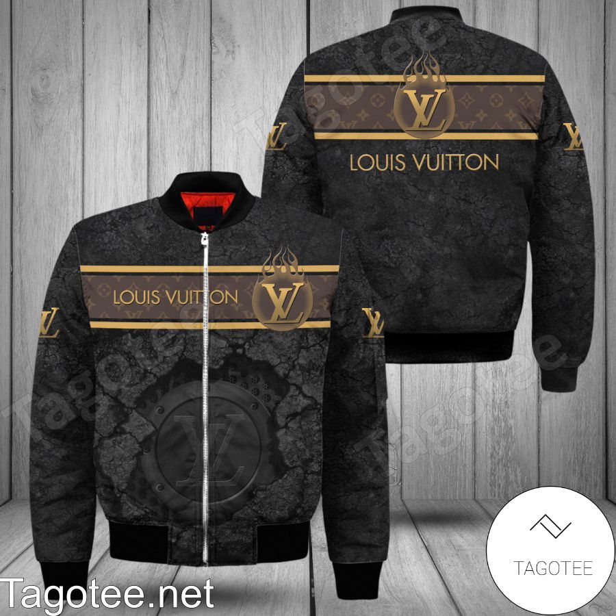 Louis Vuitton Luxury Brand Name Print Black And Brown Bomber Jacket -  Tagotee