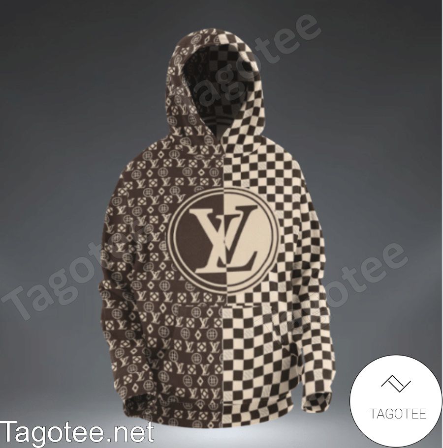 Louis Vuitton Half Checkerboard With Logo Circle Brown Hoodie - Tagotee