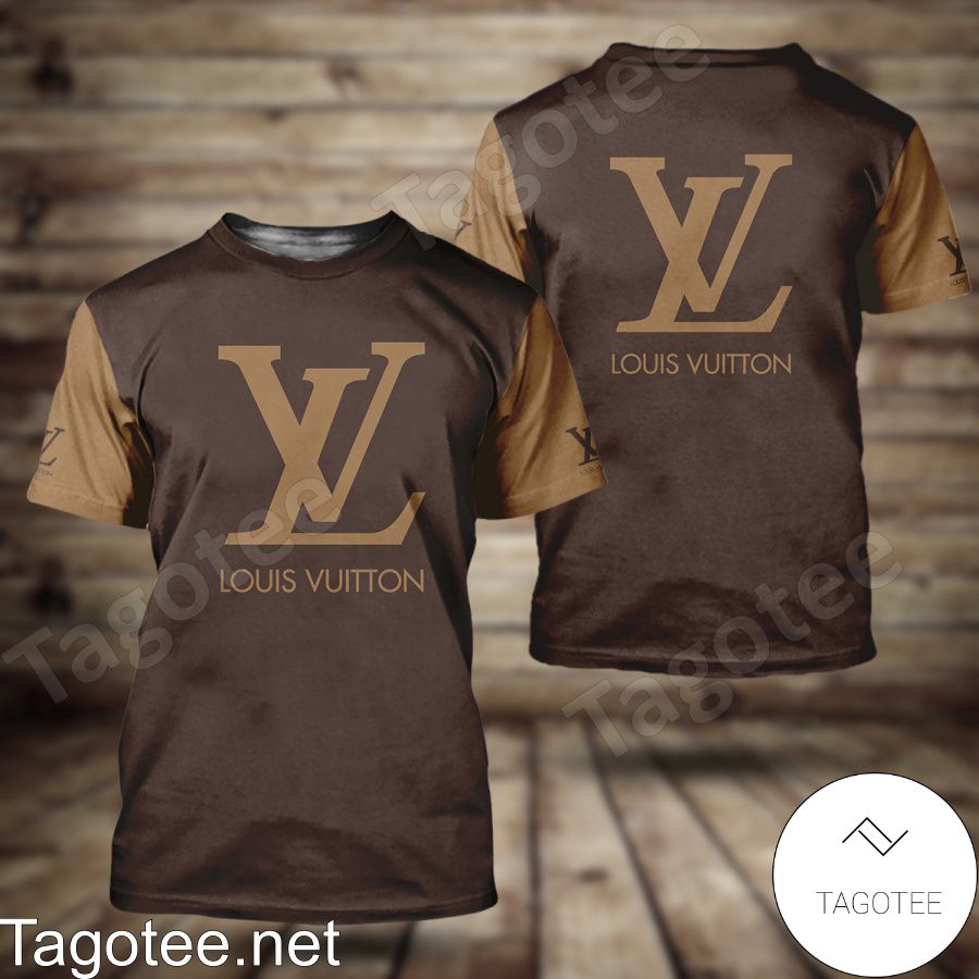Louis Vuitton Logo Center Dark With Light Brown Sleeves Shirt