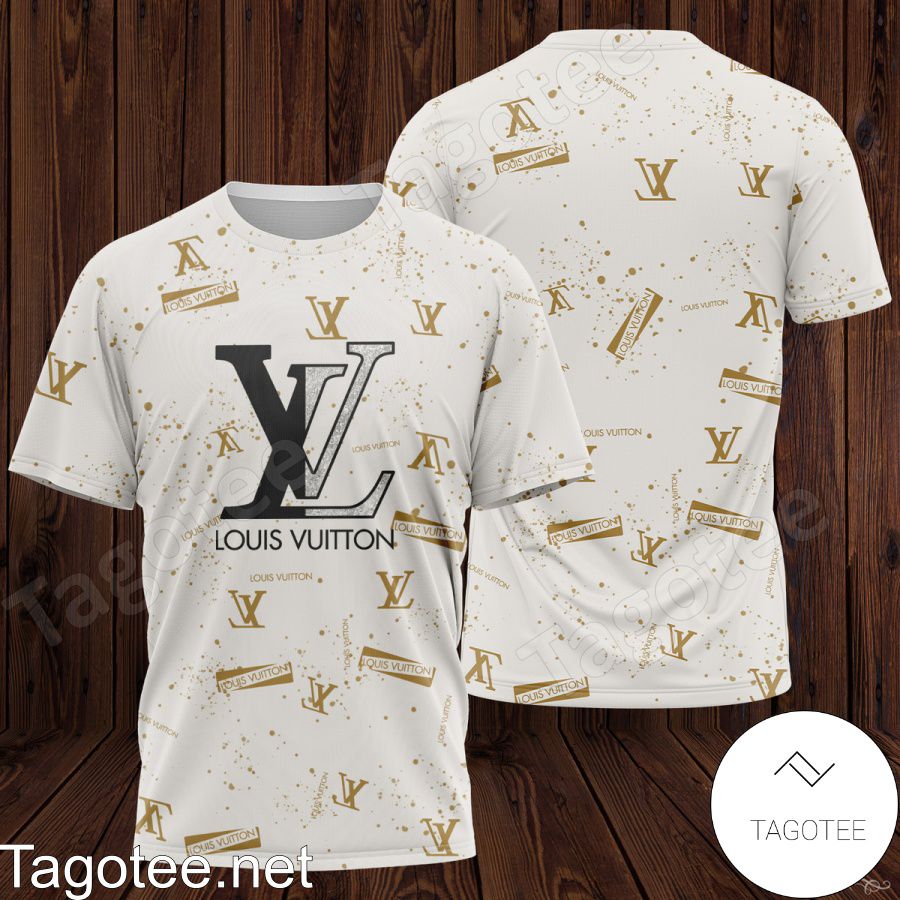 Louis Vuitton Logo Print Brown Particles On White Shirt