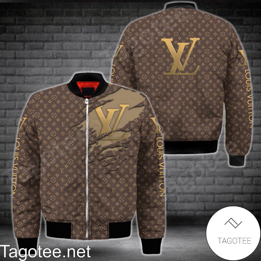 Louis Vuitton Logo Torn Ripped Dark Brown Monogram Bomber Jacket - Tagotee