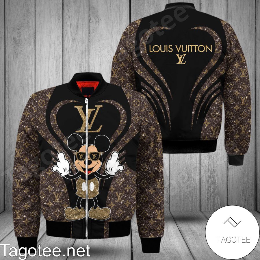 Louis Vuitton Mickey Mouse Glitter Heart Bomber Jacket - Tagotee