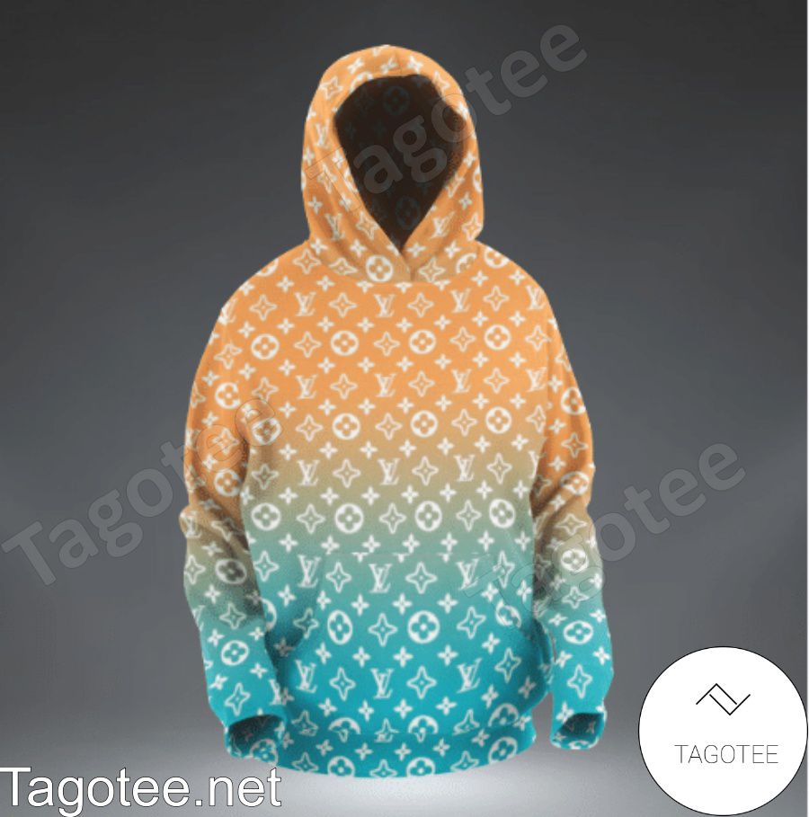 Louis Vuitton Orange And Turquoise Gradient Hoodie - Tagotee