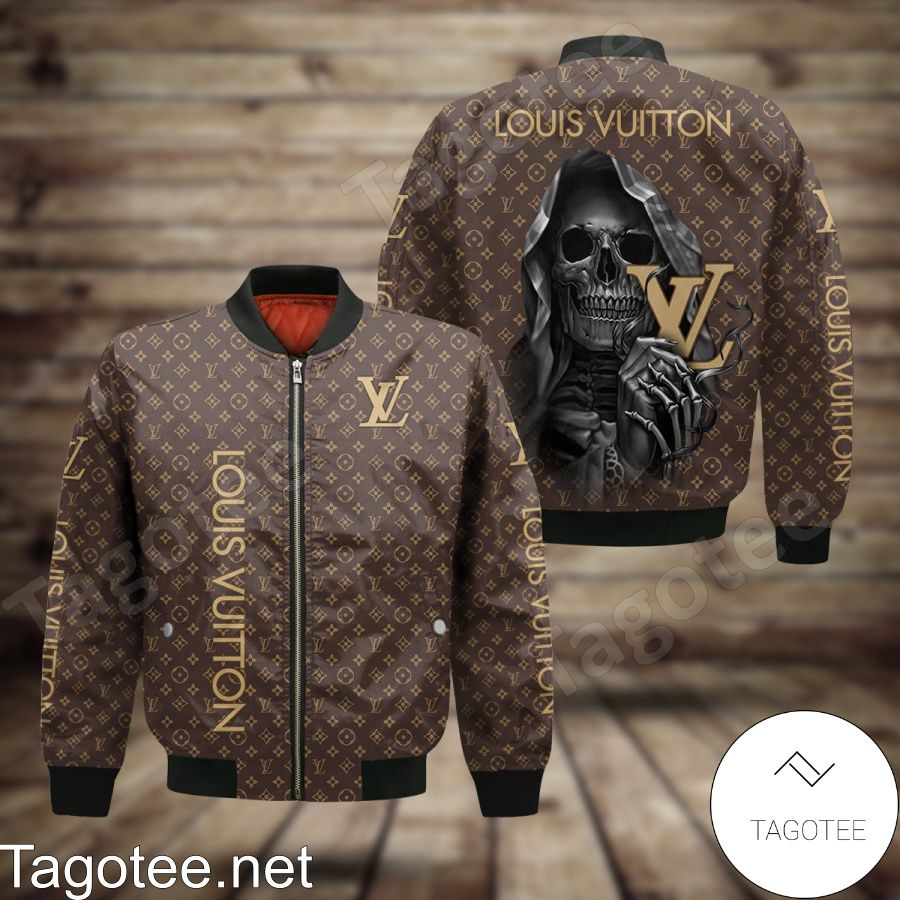 Louis Vuitton Skull Holding Logo Bomber Jacket - Tagotee