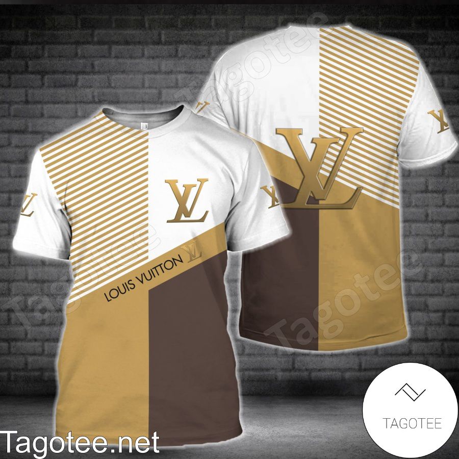 Louis Vuitton White Mix Dark And Light Brown With Diagonal Lines Shirt